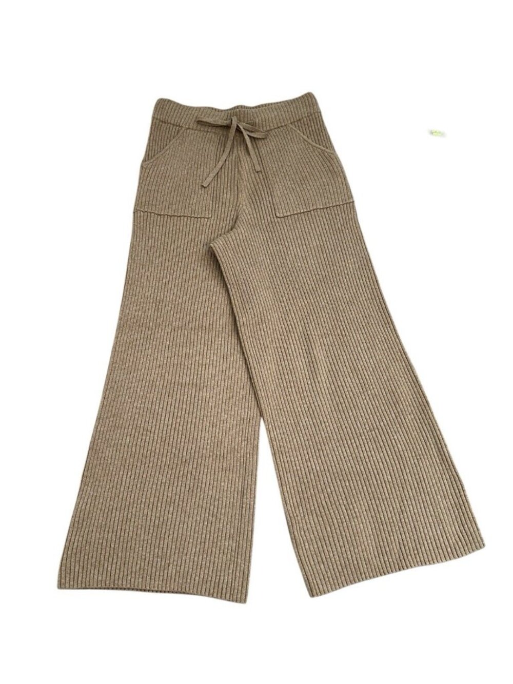 PAIGE Olivine Ribbed Knit Wide Leg Cropped Pants Camel Tan Size S